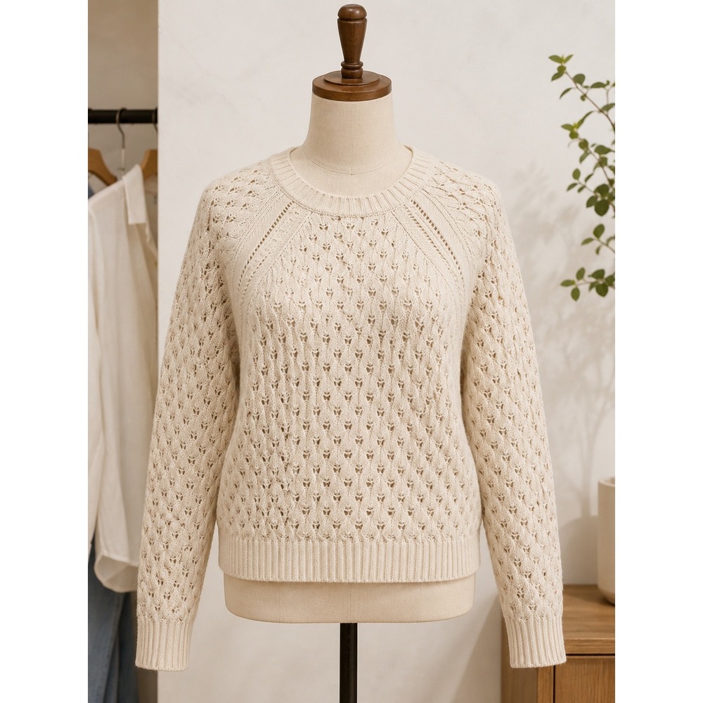LOFT Cream Open Stitch Pointelle Knit Sweater I Size SP